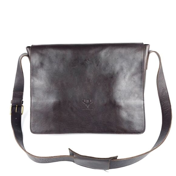 RIFT AFRICA Genuine Leather Crossbody Messenger Bag Laptop Computer Dark Brown - Picture 1 of 14